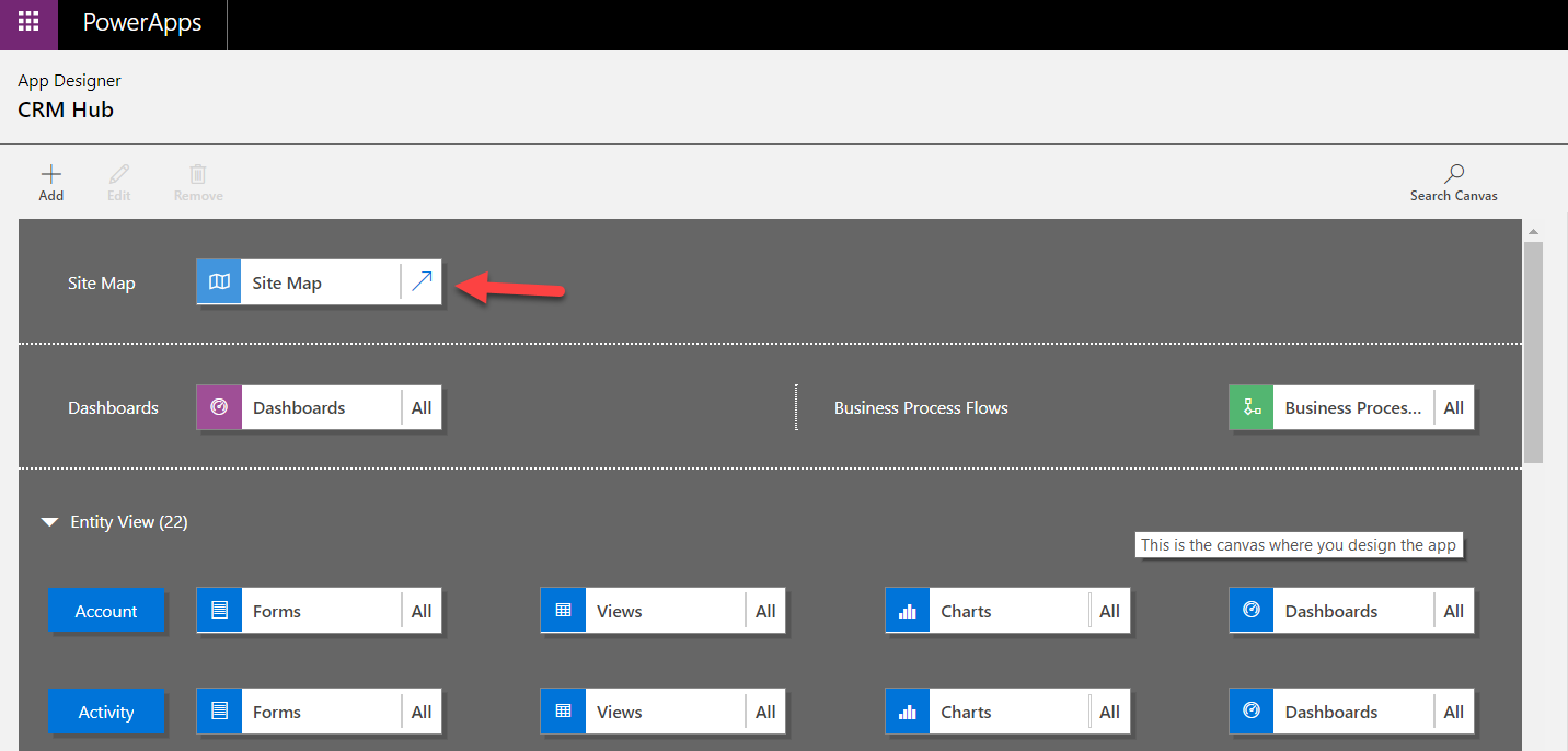 Site Map in CRM Hub