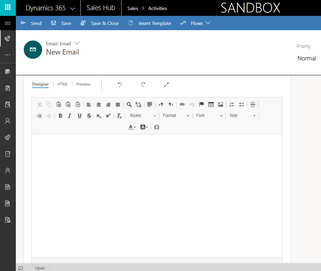 Dynamics 365 Create New Email Feature