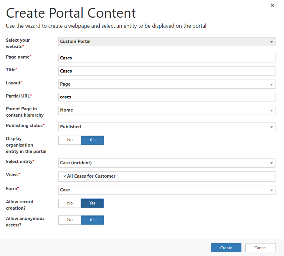 Create Portal PopUp Dynamics Portal