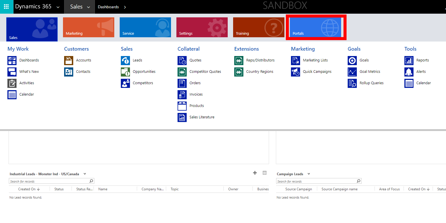 CRM Portal Navigation Ribbon