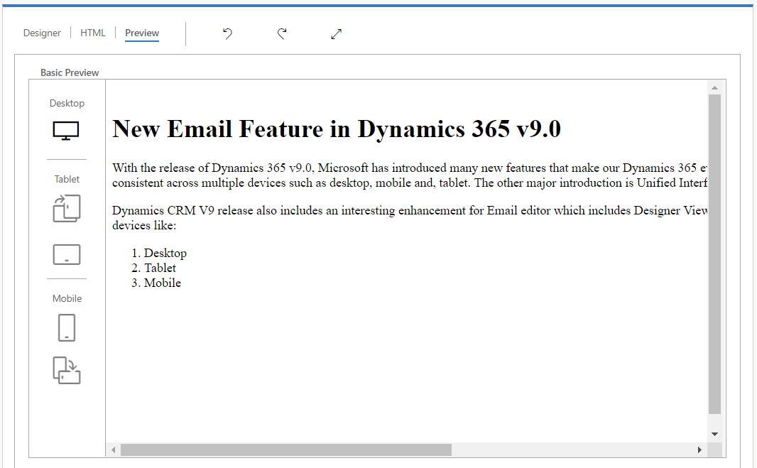 Dynamics 365 Email Preview Mode
