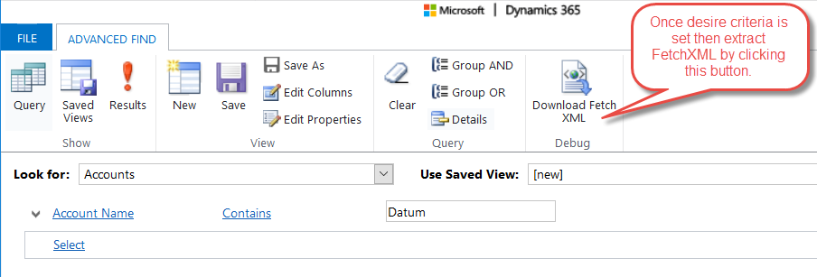 Advanced Find For FetchXML in Dynamics CRM