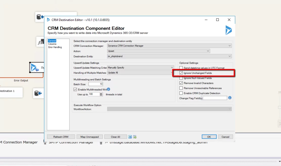 Dynamics CRM SSIS Ignore Unchanged Fields Option