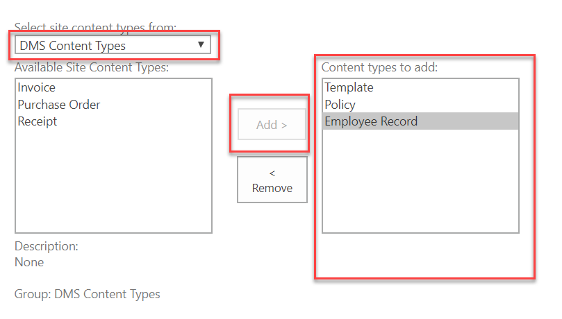 select content types from