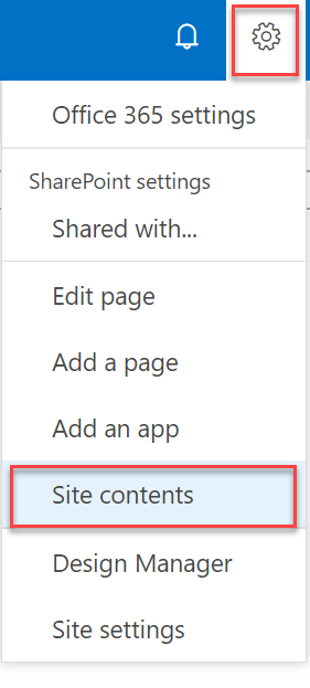 gear icon on content type sharepoint