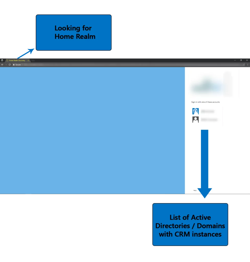 this image shows home realm url dynamics 365