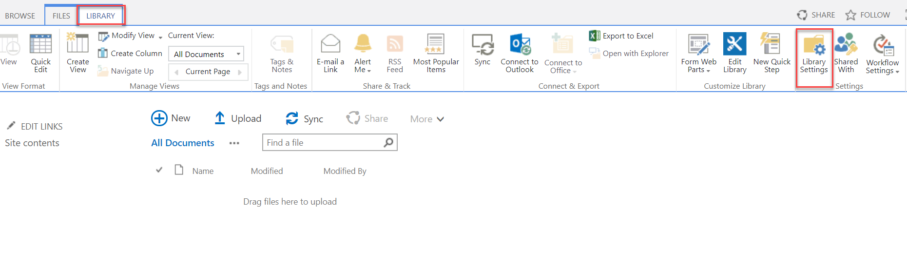 library settings in sharepoint
