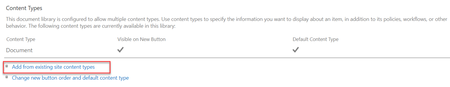 existing site content types