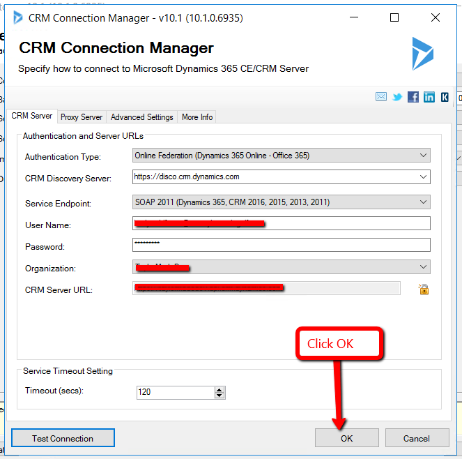 CRM Connection Manager window