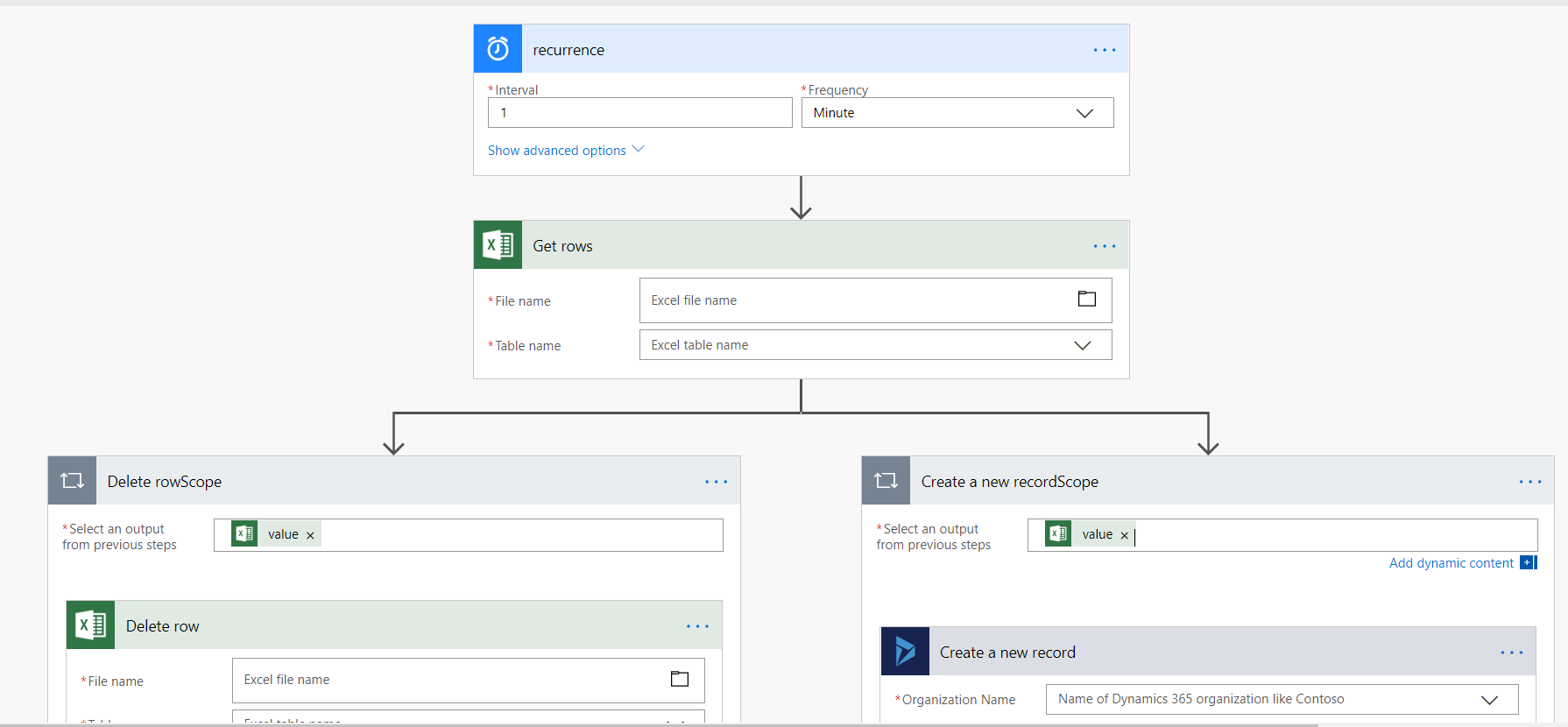 Microsoft Flow template screen