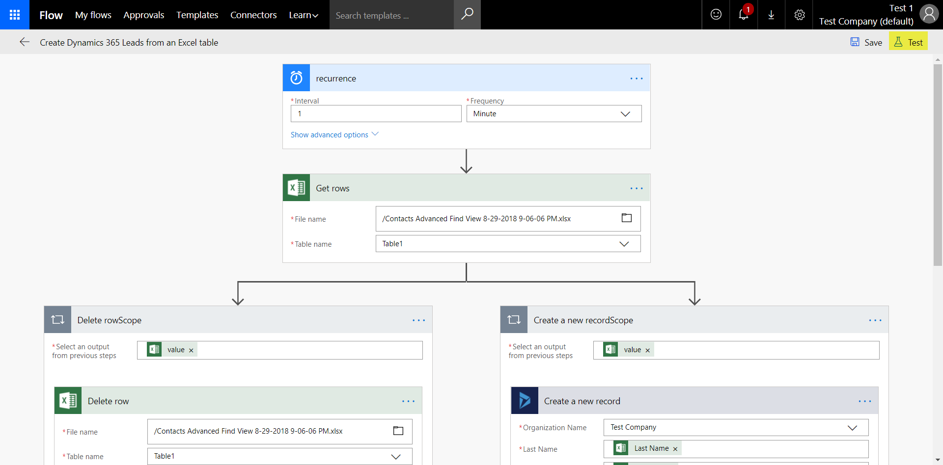 test Microsoft Flow