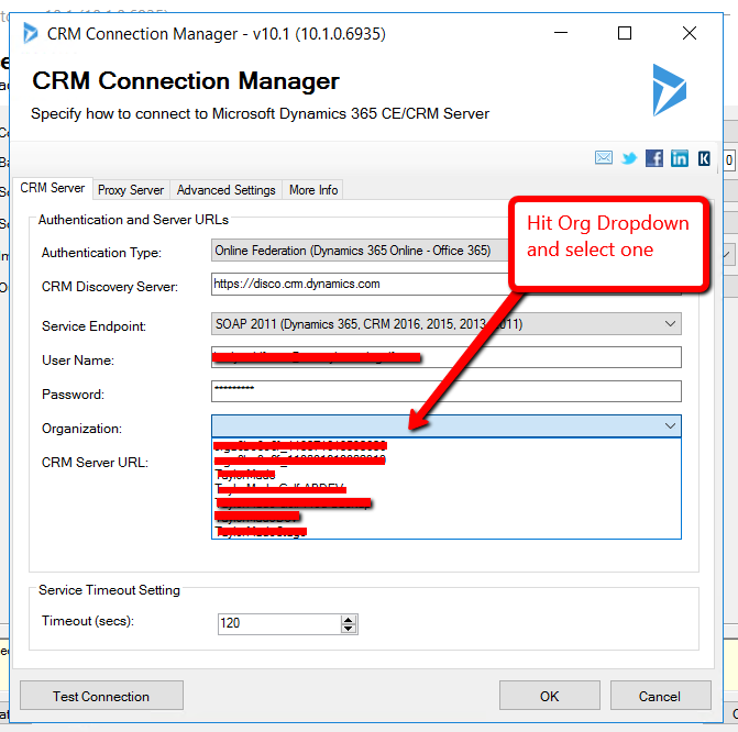 SSIS integration pro crm server url