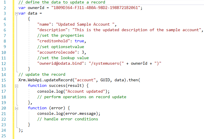 this image shows Xrm.WebApi.updateRecord function