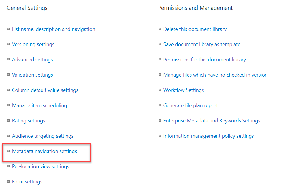 Configure Metadata navigation 