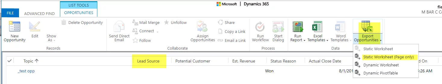 static work sheet in crm