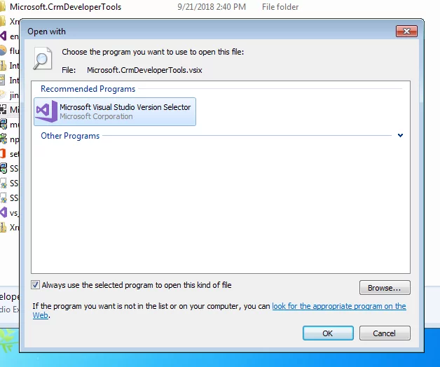 this image shows Microsoft Visual Studio Version Selector - Installing Dynamics 365 Toolkit