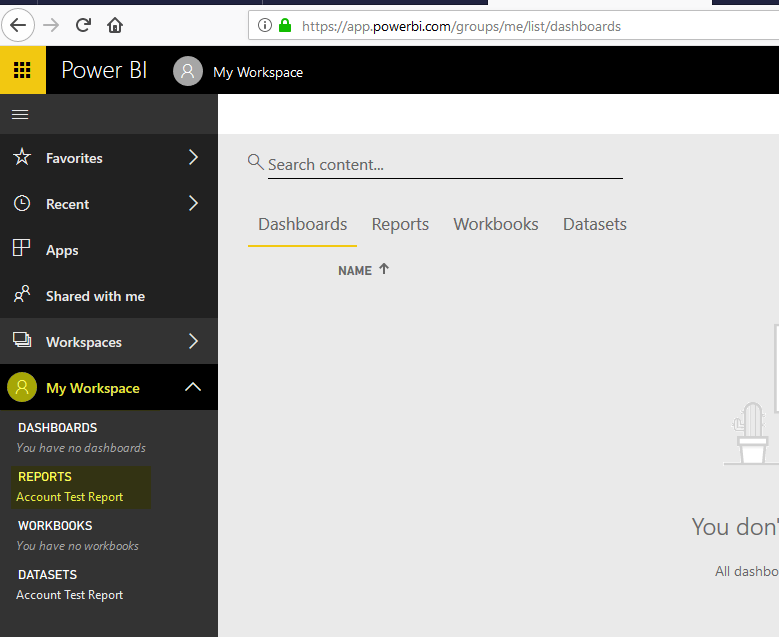 Infographics show the reports in My Workspace