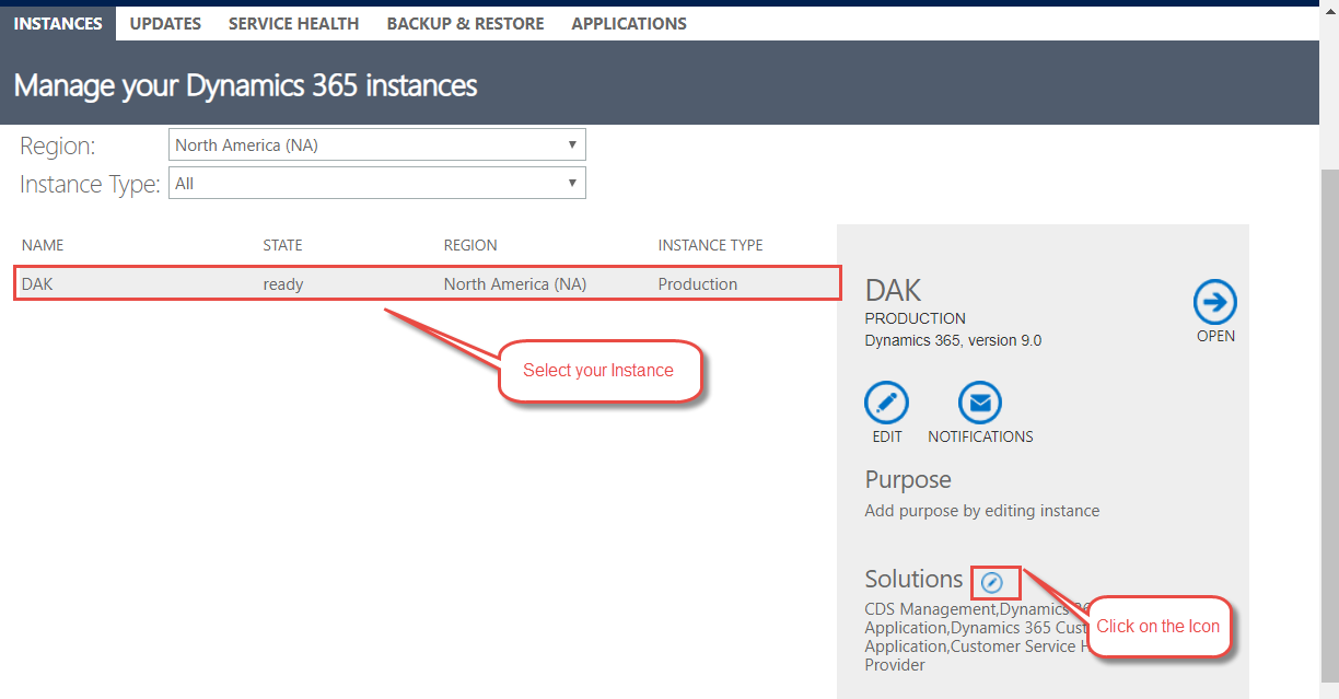 instances page