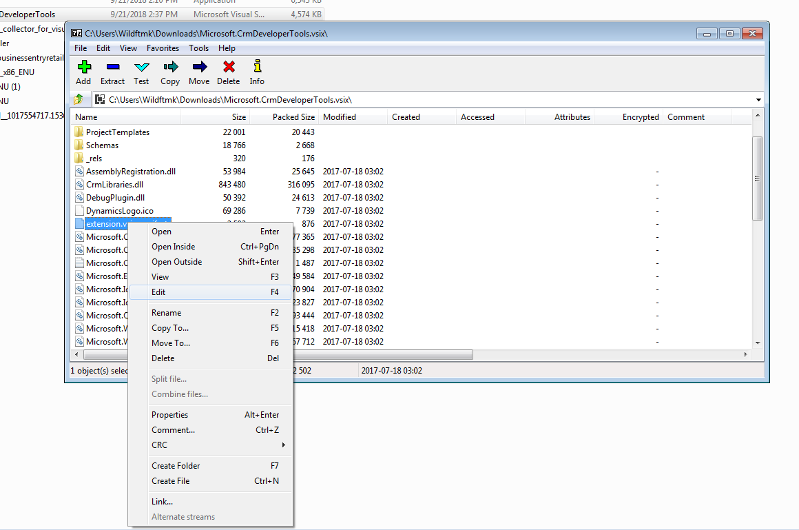 this image shows the file extension.vsix.manifest - Installing Dynamics 365 Toolkit