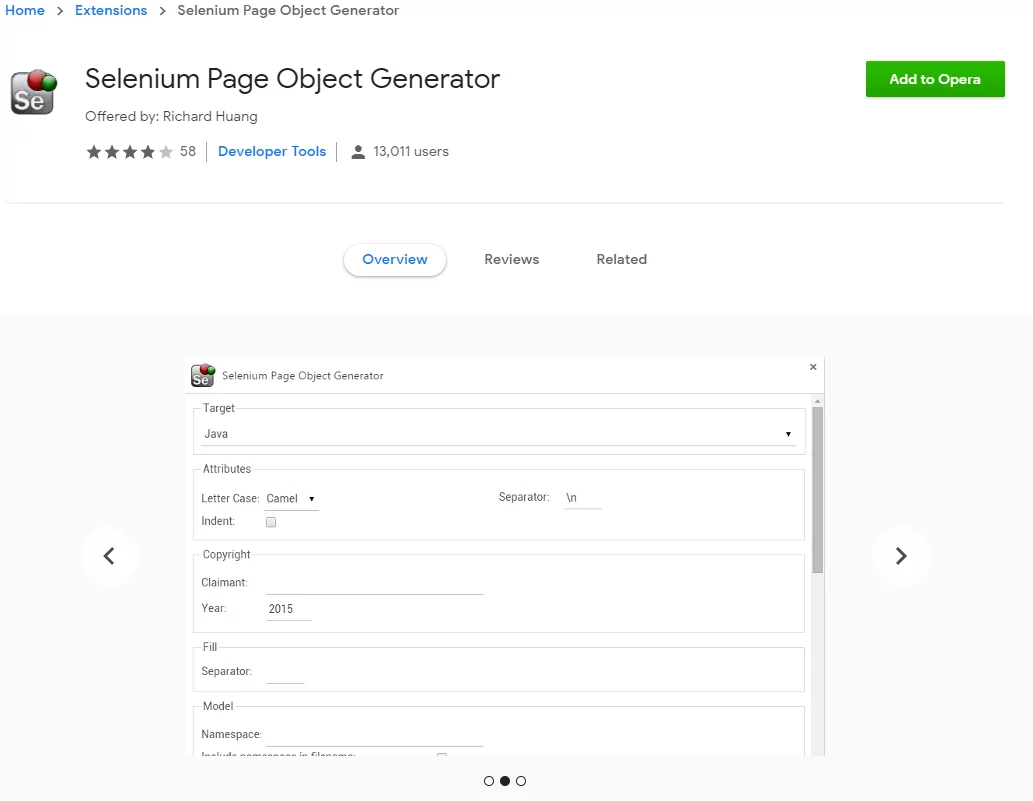 Chrome web store Selenium Page Object Generator