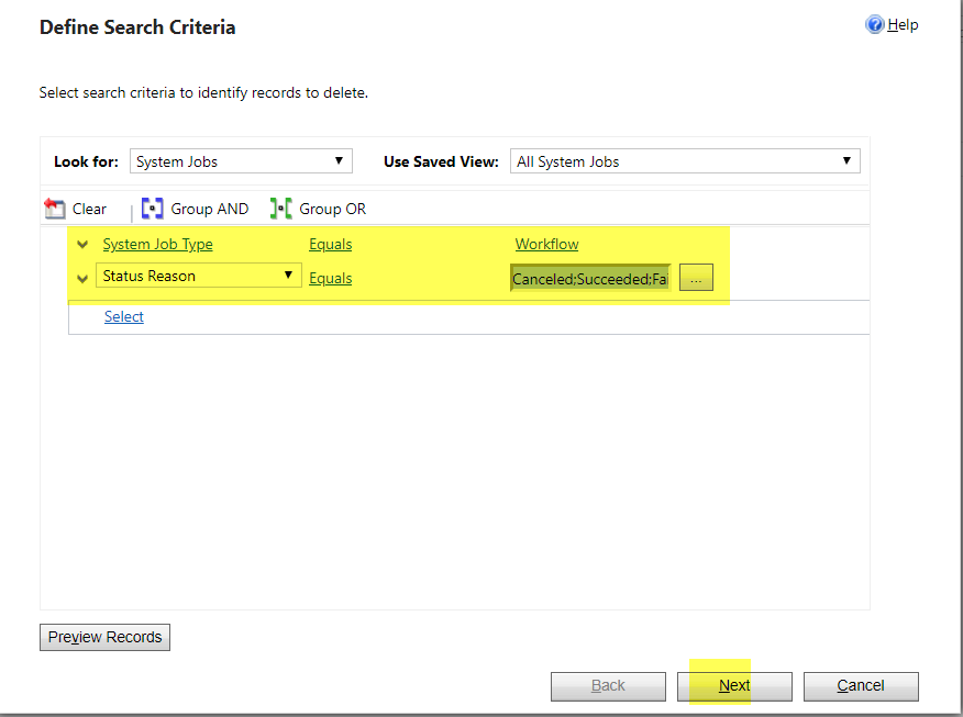 define search criteria