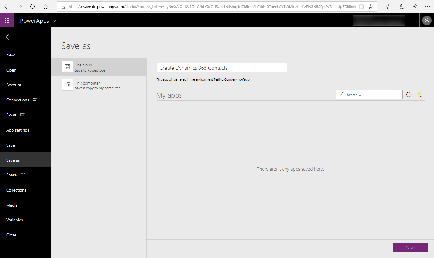 save powerapps