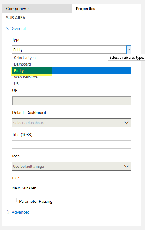 selecting Entity | model-driven app