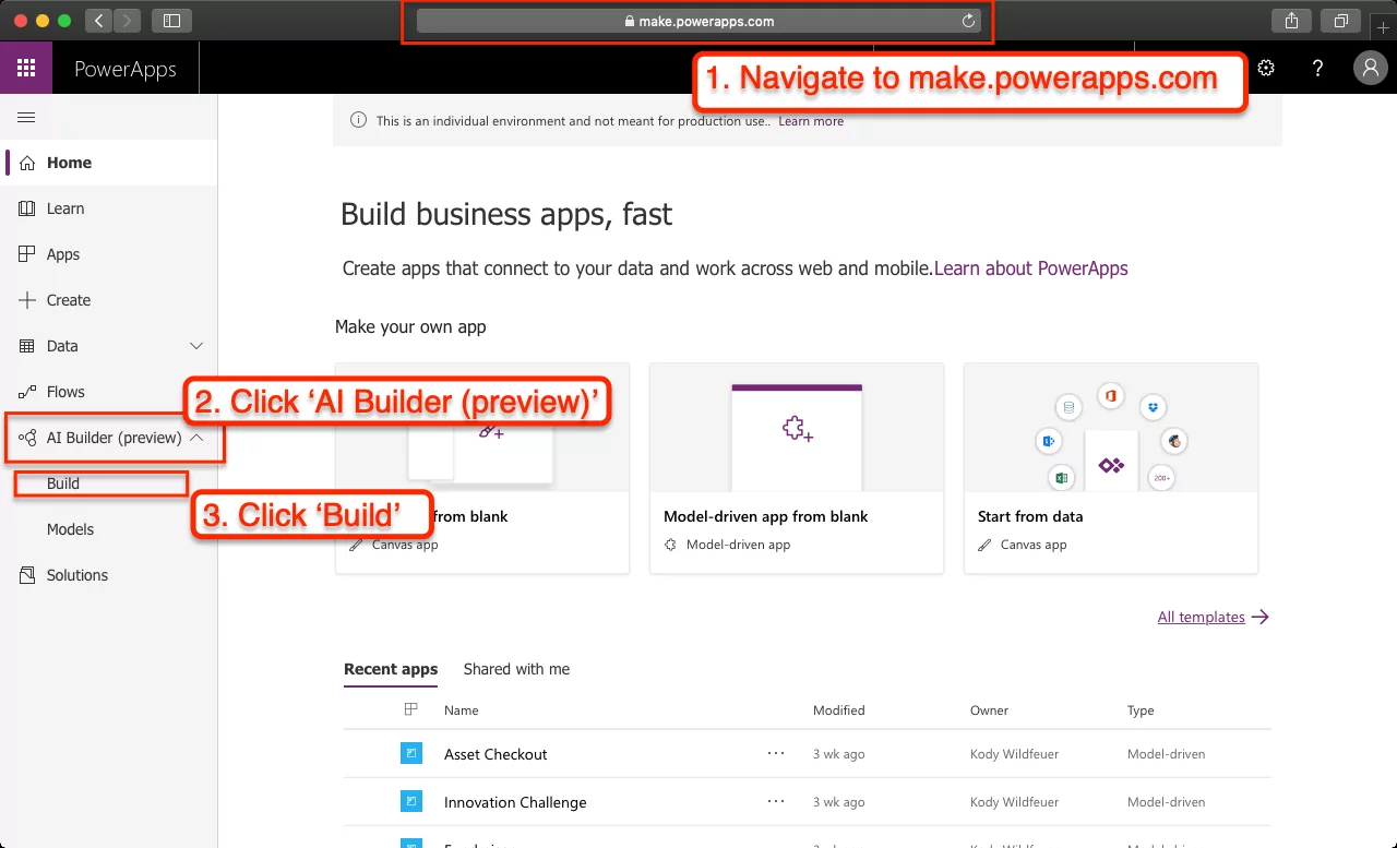 powerapps AI Builder