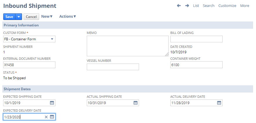 Expected Delivery Date