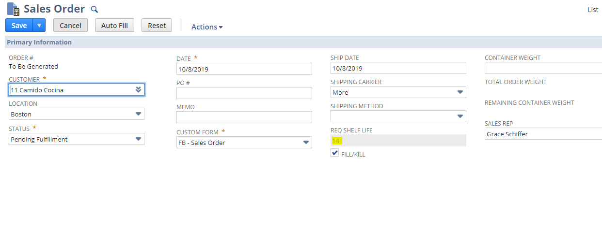 sales order is created