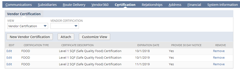 Vendor Record