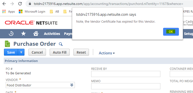 certificate has expired for this Vendor