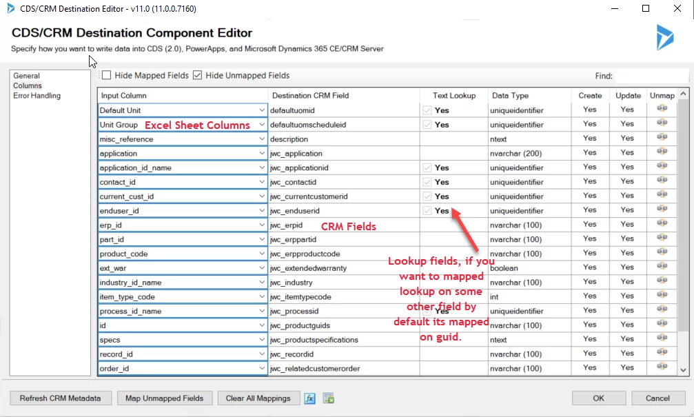 this image shows DB columns crm leads