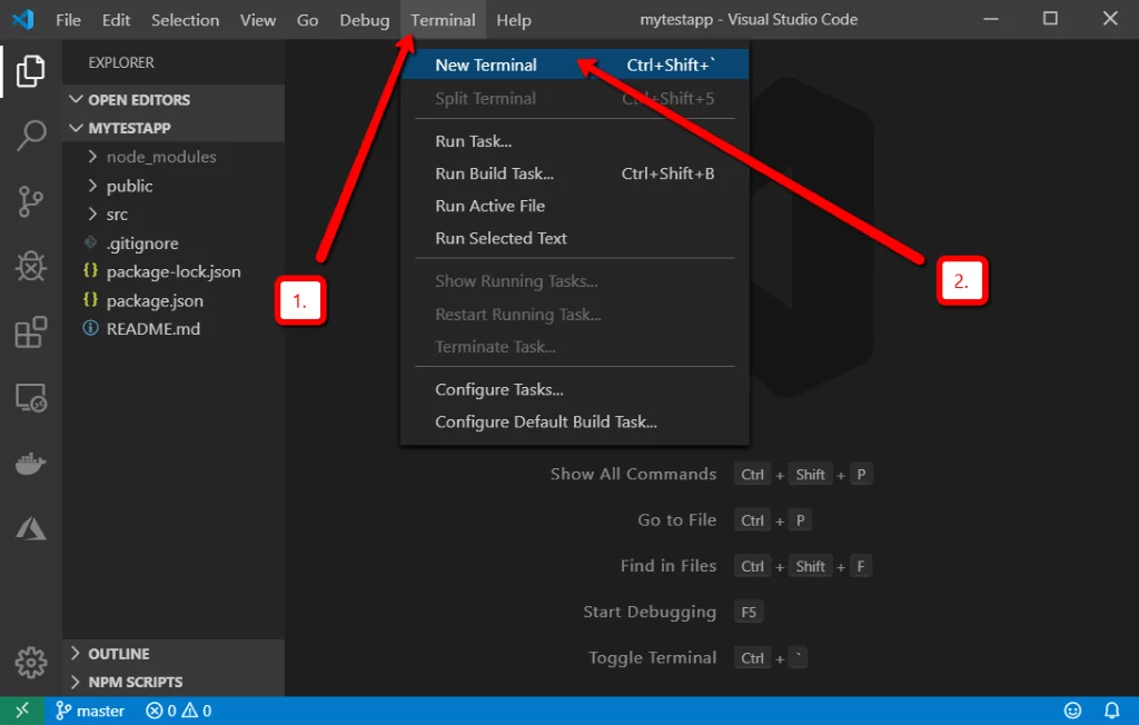 New Terminal drop down menu