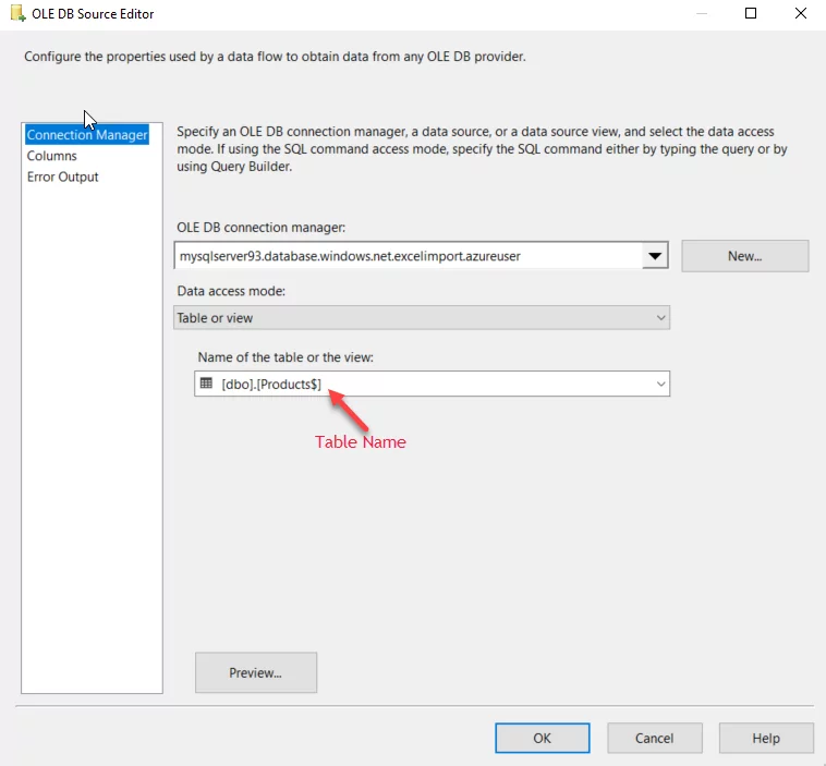 this image shows the OLE DB Source - Import Data in CRM