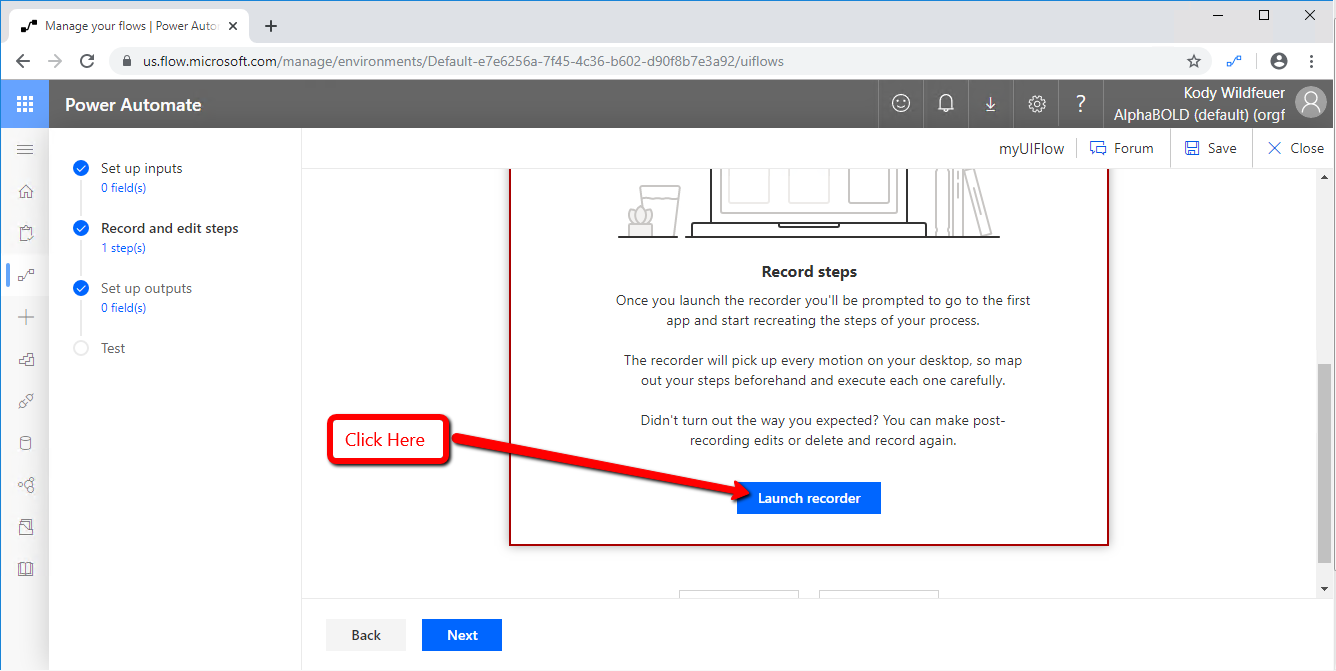 Power Automate screen