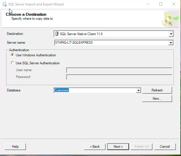 this image shows the database Server name