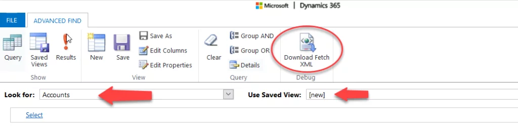 this iamge show's the download fetchxml dynamics 365