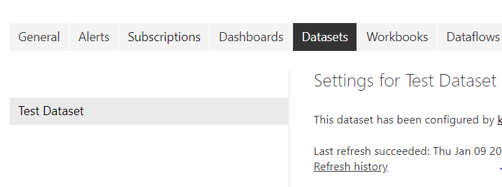 Infographic show the Datasets section - Power BI Dataset