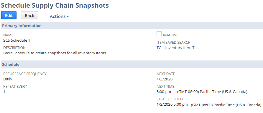 Supply Chain Snapshot Schedule