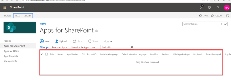 click on apps for sharepoint