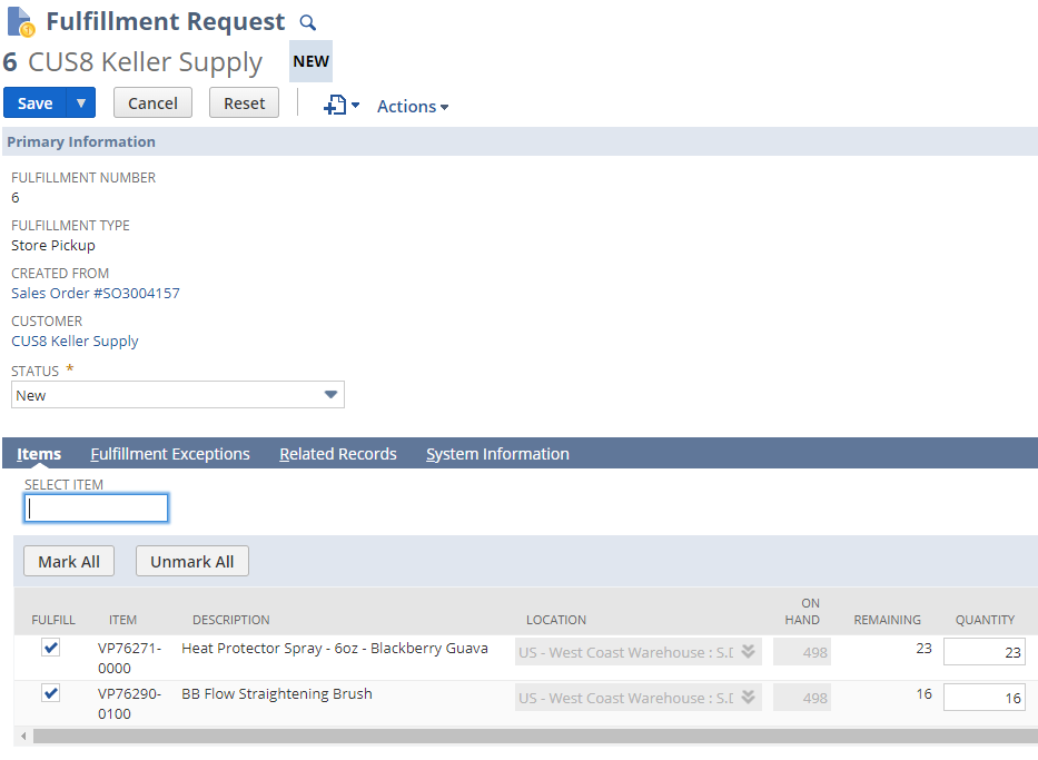 processing the order fulfillment