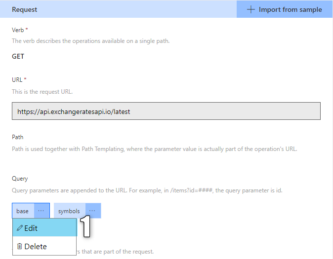 the parameter values