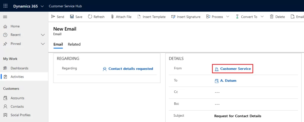 this image shows the Customer Service hub- Dynamics 365's Queues
