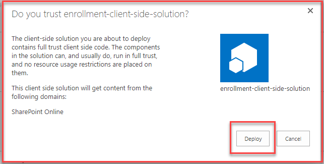 this image shows the Deploy” button-Deploy a SPFx web part