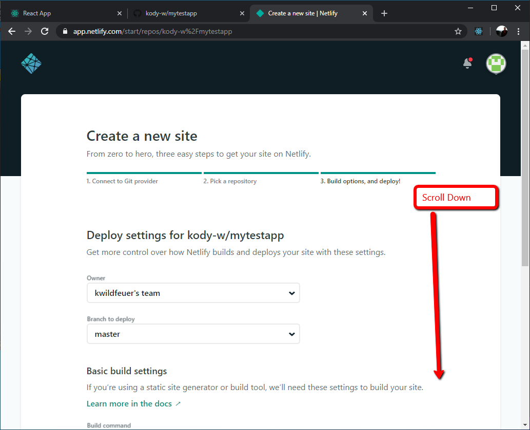 create new site netlify