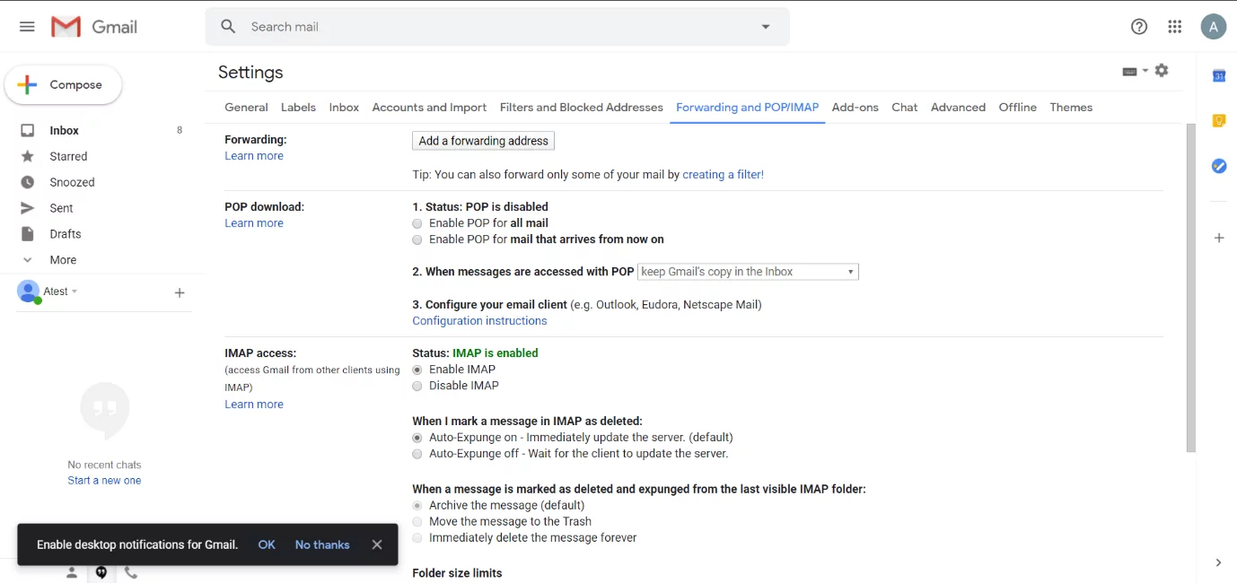 Enable IMAP