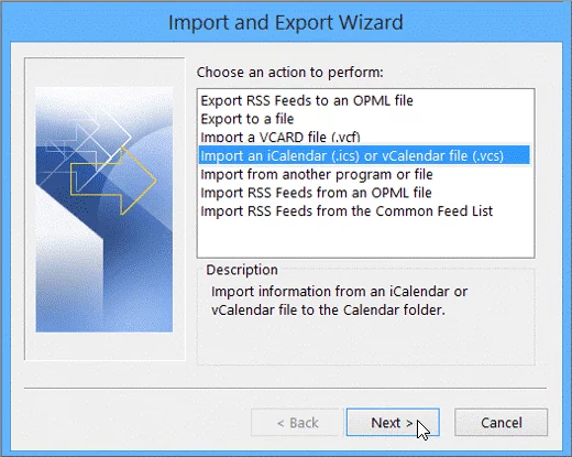 Import and Export Wizard