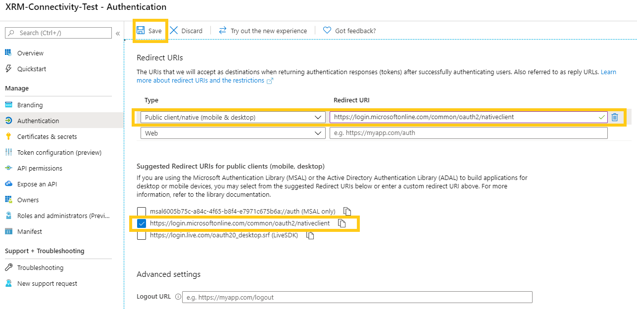 Redirect URIs section