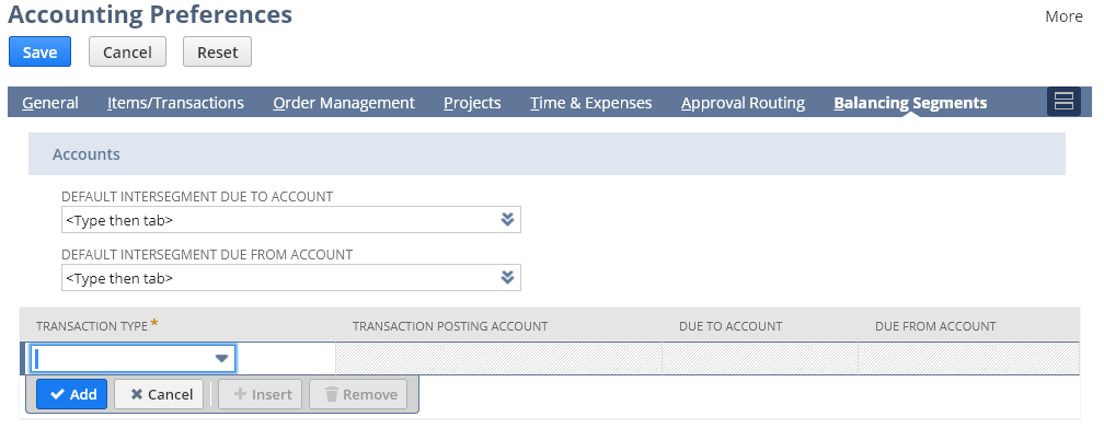 Configure Intersegment Accounts